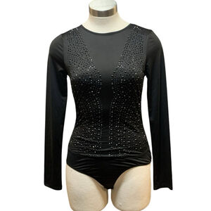 NWT Revamped Bodysuit Long Sleeve Black Embellished Holiday Party Sz. M